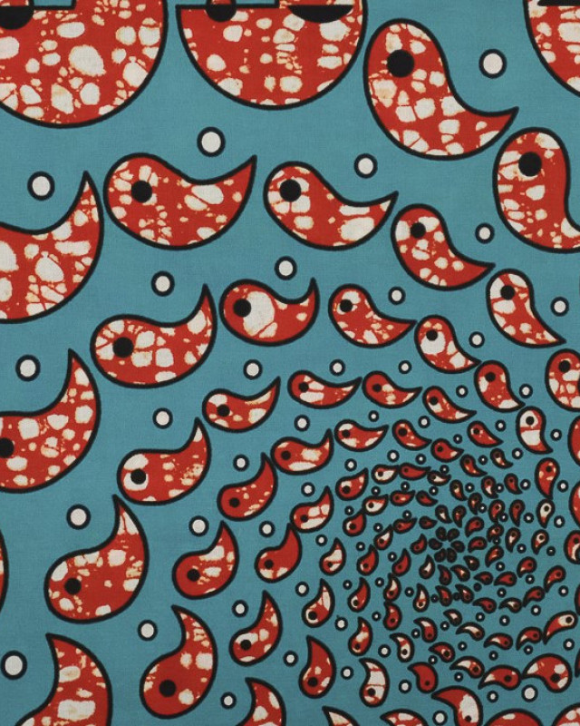 Tissu Wax Gouttes Oranges Fond Bleu - Maison Klem